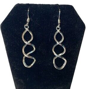 Vintage Sterling Silver 925 Long Ribbon Twist Dangle Earrings 2” JCPenney LI